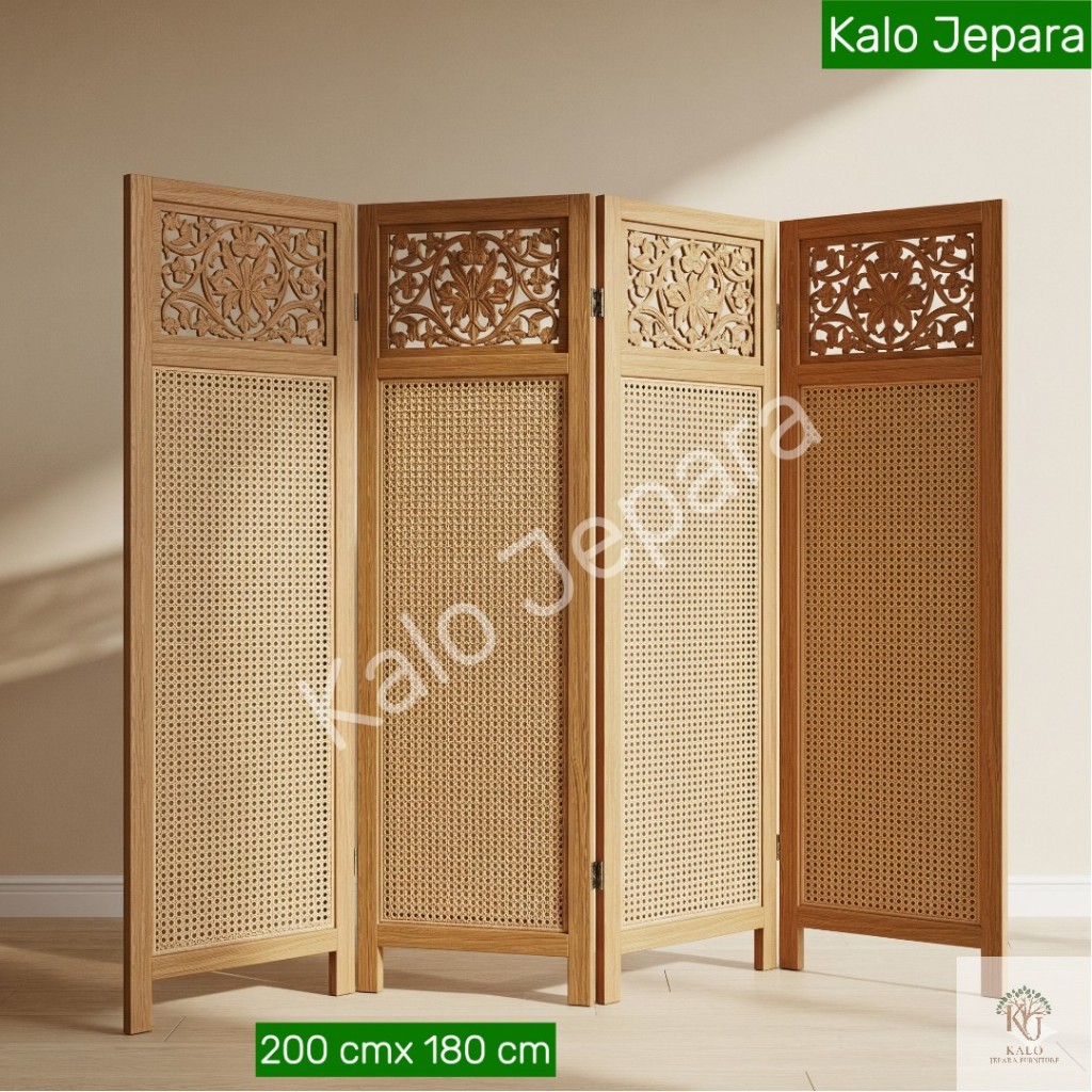 Partisi Ruang Model Geser Kayu Jati Ukiran Jepara Sekat Ruangan Mewah Elegan