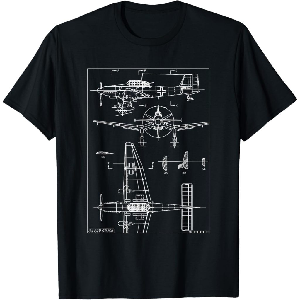 Baju kaos anak Stuka Dive Bomber WW2 German JU87D Stuka Plane Blueprints T-Shirt