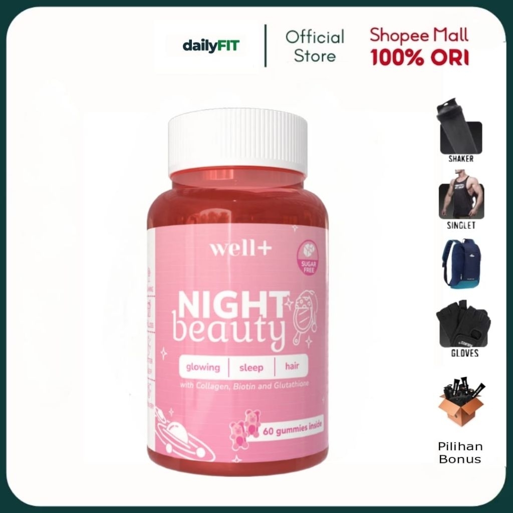 well+ Series Night Beauty 60 Gummy Glutathione Biotin Niacinamide
