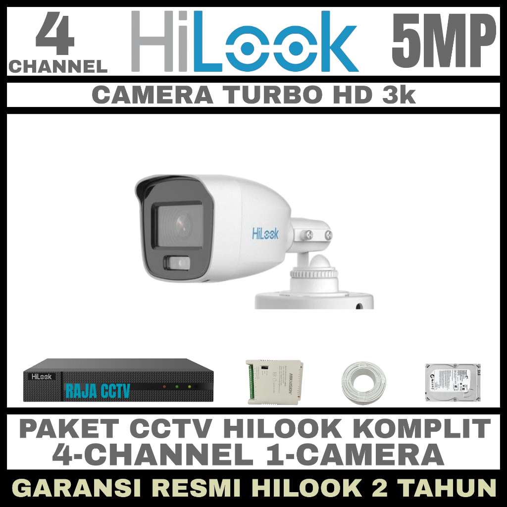 PAKET CCTV HILOOK 5MP 4 CHANNEL 1 CAMERA TURBO HD KAMERA CCTV
