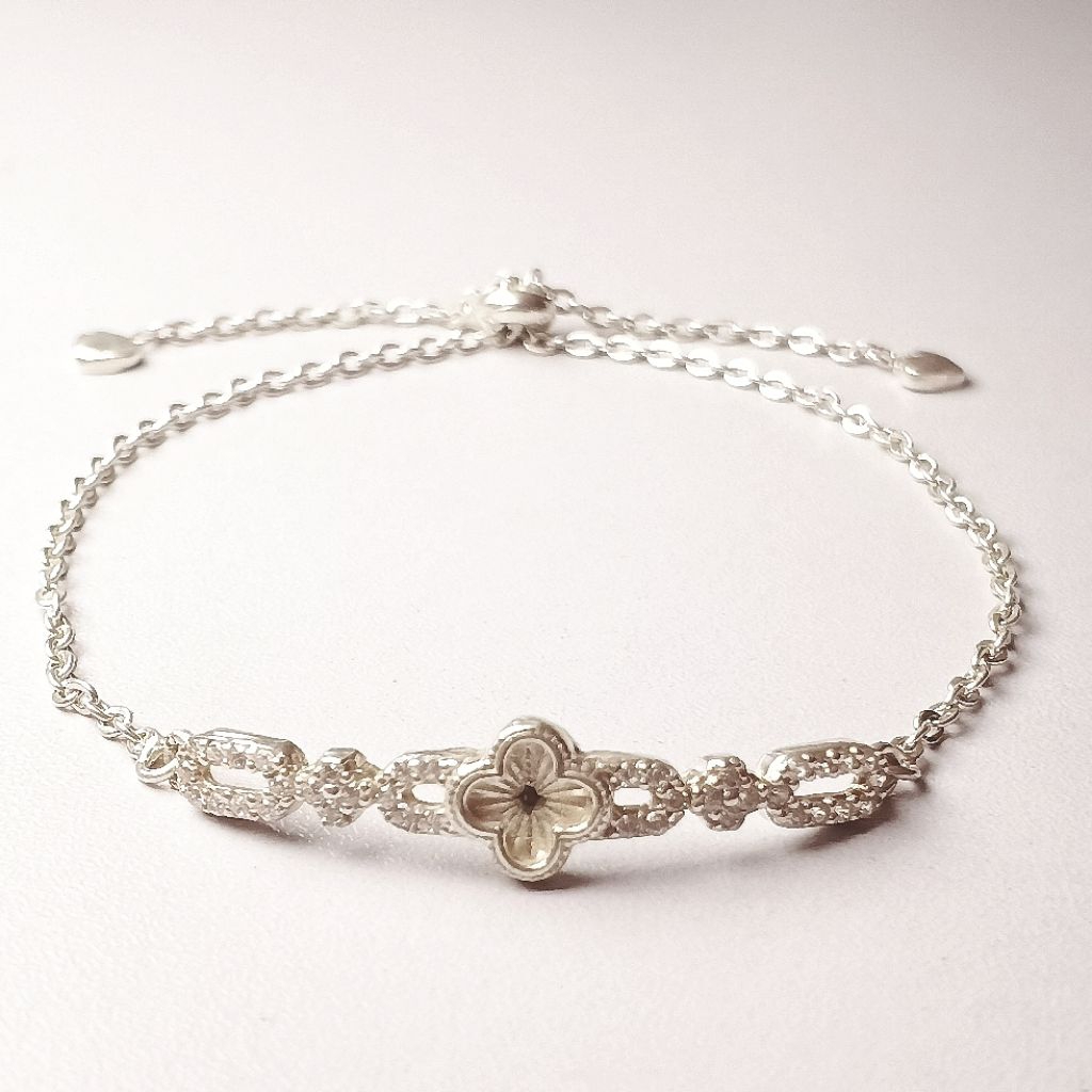 Gelang Wanita Model Serut Perak Asli Silver 925 Lapis Emas Putih/Gelang Rantai Model Medan/Gelang Wa