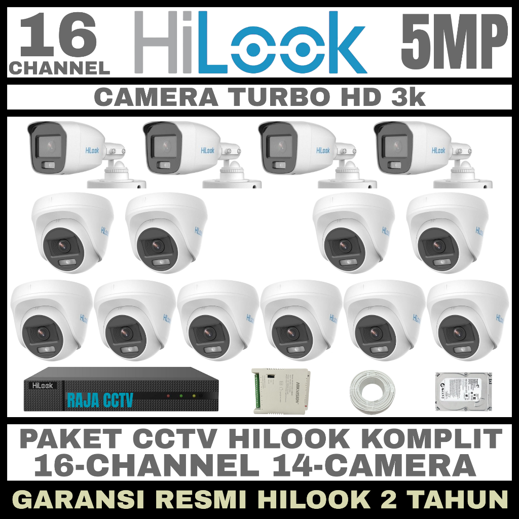 PAKET CCTV HILOOK 5MP 16 CHANNEL 14 CAMERA TURBO HD KAMERA CCTV