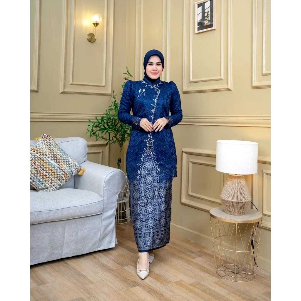 Set Kebaya Modern Nadia Songket Emerald Blue Elegan dan Nyaman Dipakai Kebaya Tunik Kebaya Kondangan