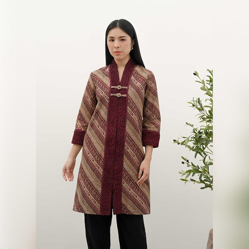 NONA RARA - Dress Dhini Sogan Rmb D0556, Baju kerja batik blouse wanita modern