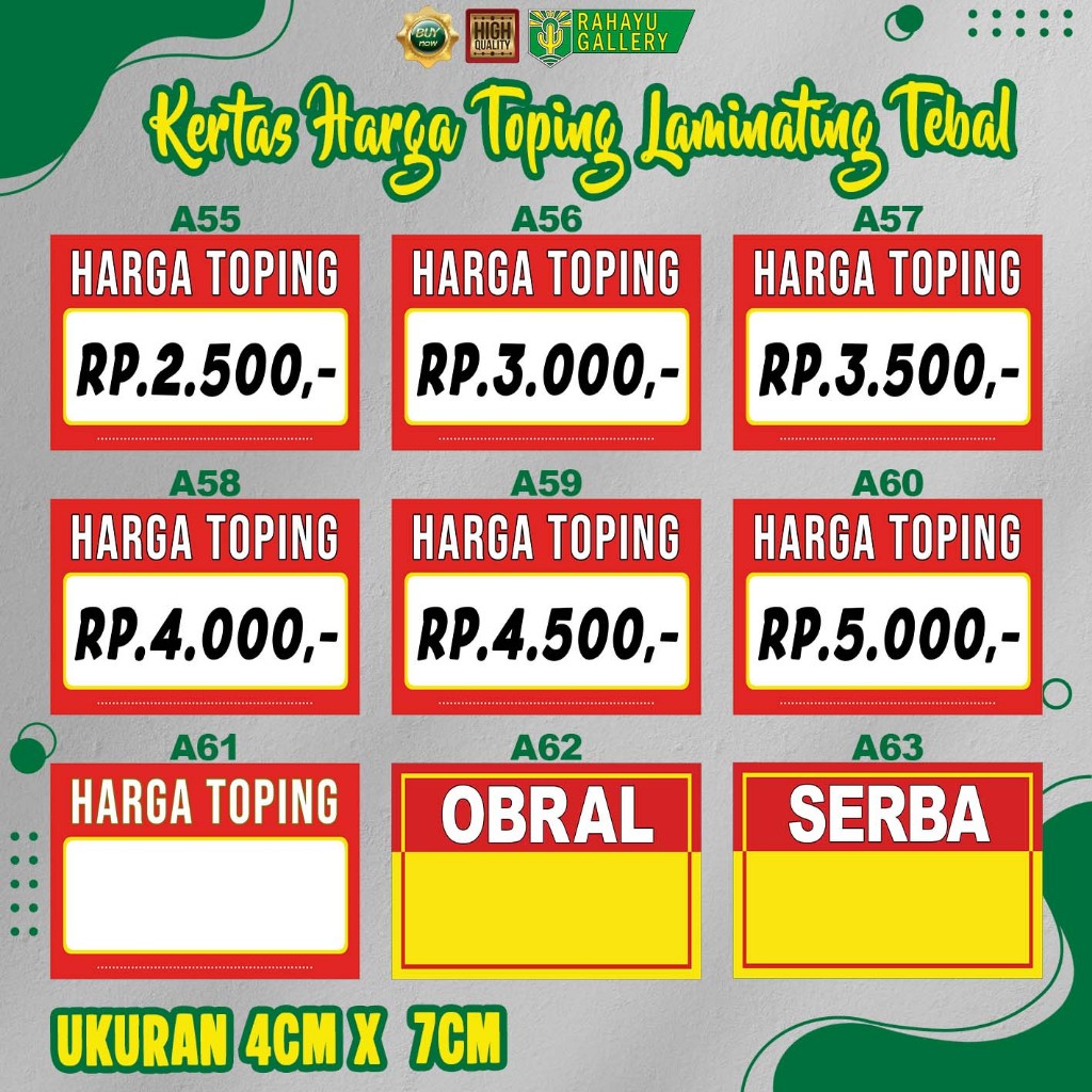 KERTAS HARGA TOPING SEBLAK LAMINATING - KERTAS HARGA SEBLAK LAMINATING - KERTAS TOPING SEBLAK