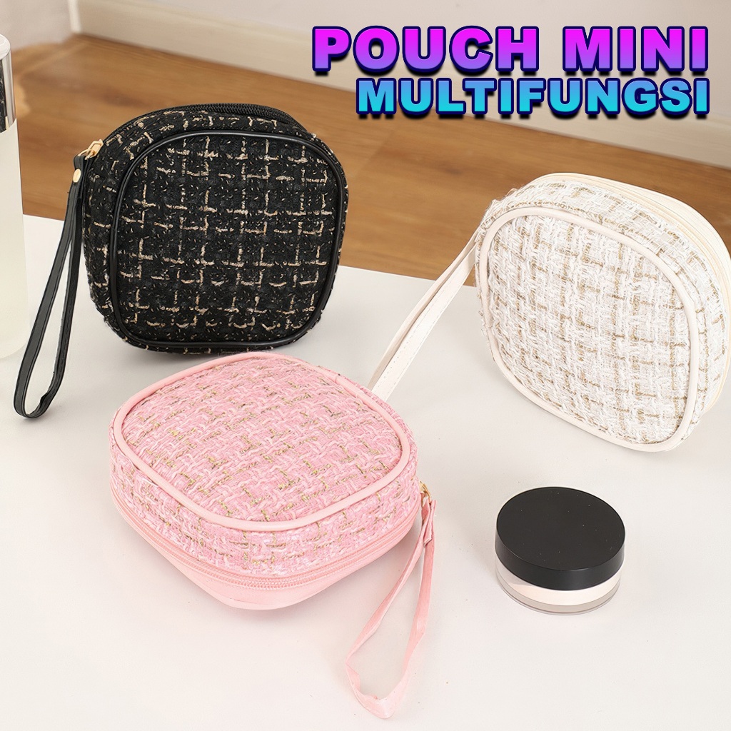 Pouch Mini Kosmetik Wanita Motif Rajut Tas Mini Travel Bag Makeup Pouch Multifungsi Terbaru BK6033