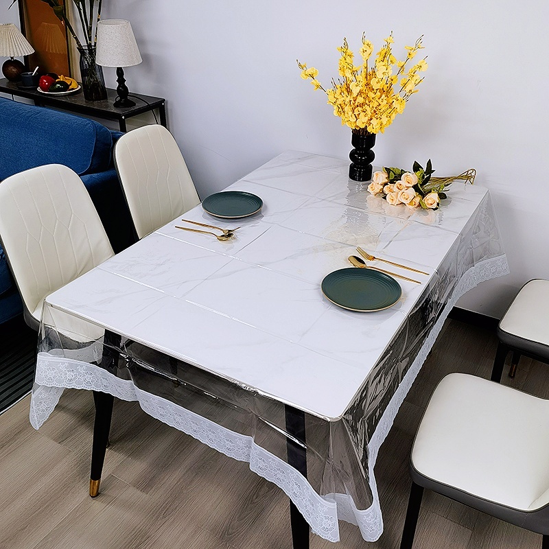 Taplak Meja Renda jahitan Bening / Plastik Mika lemes /Plastik Mika Lemas / Taplak Meja Plastik Mika