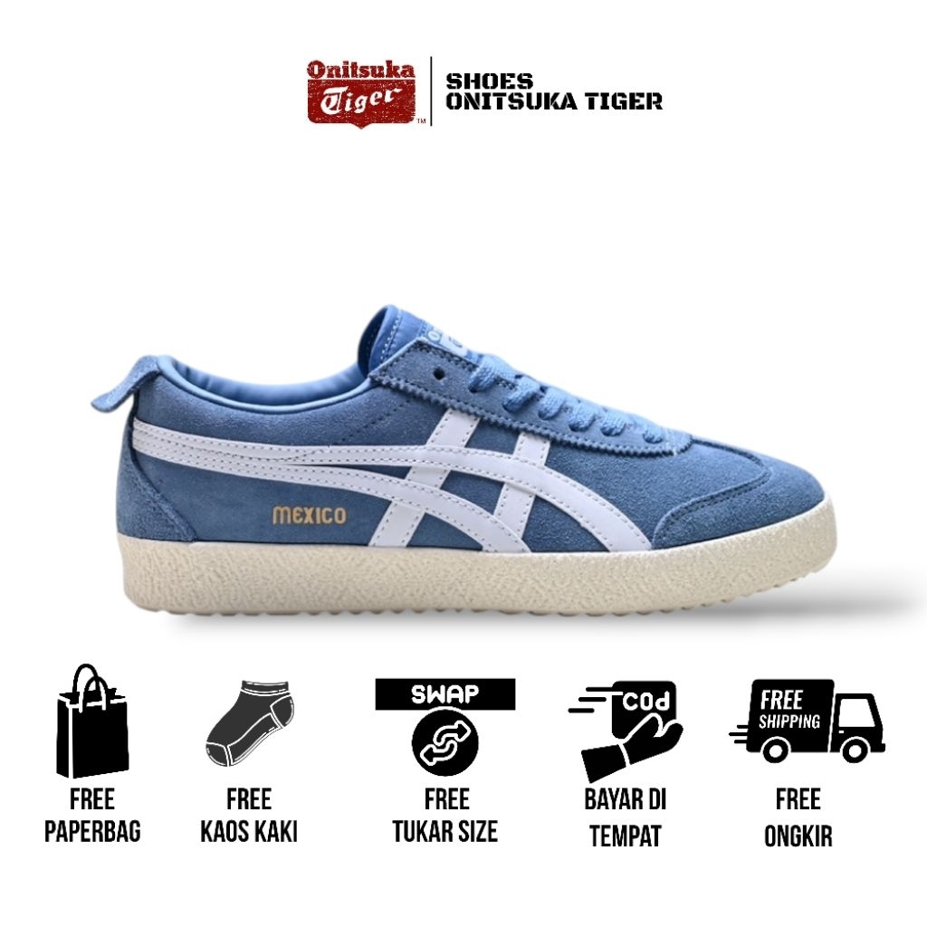 Onitsuka Tiger Mexico 66 delegation shoes blue white free paperbag & kaos kaki