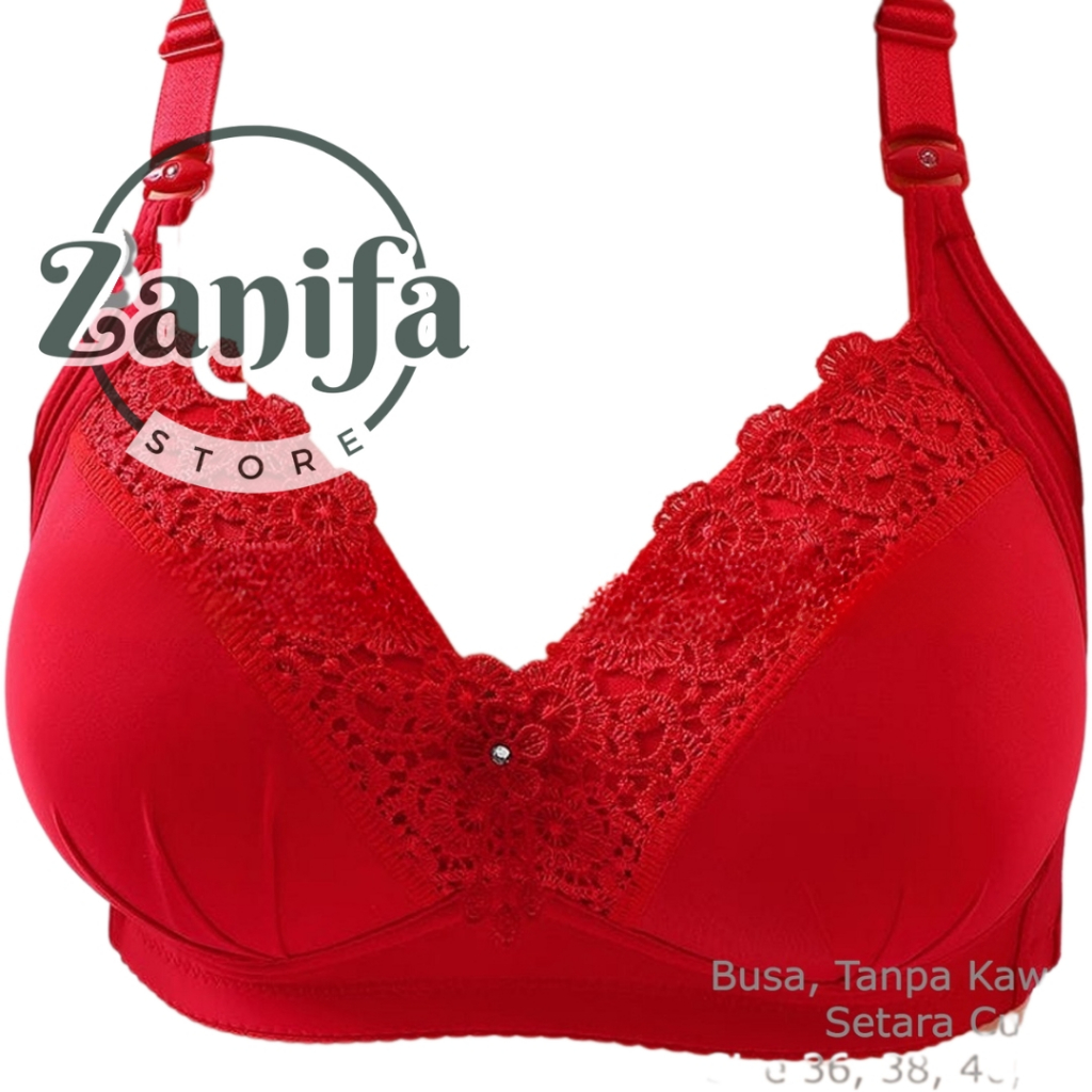 LIDILY Bra BH Busa Renda Tanpa Kawat Big Cup Besar