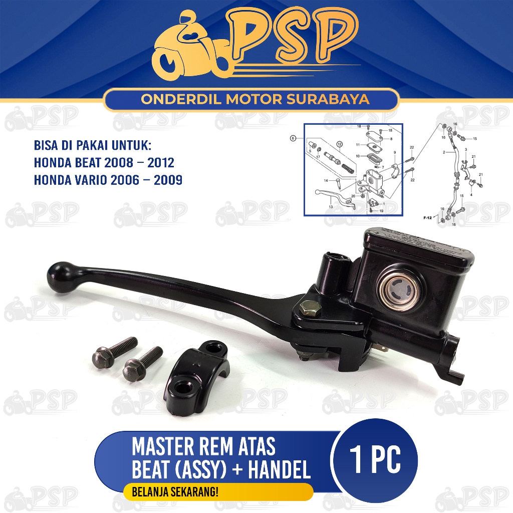 Master Rem Atas Beat + Handel Assy - Rumah Tabung Minyak Rim Depan Honda Beat Karbu Vario Karbu