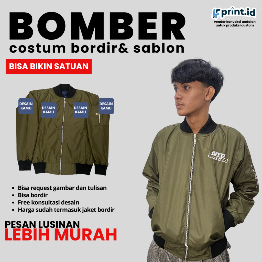 JAKET BOMBER CUSTOM SABLON TASLAN BORDIR | JAKET PILOT CUSTOM | JAKET WORK CUSTOM SABLON BORDIR