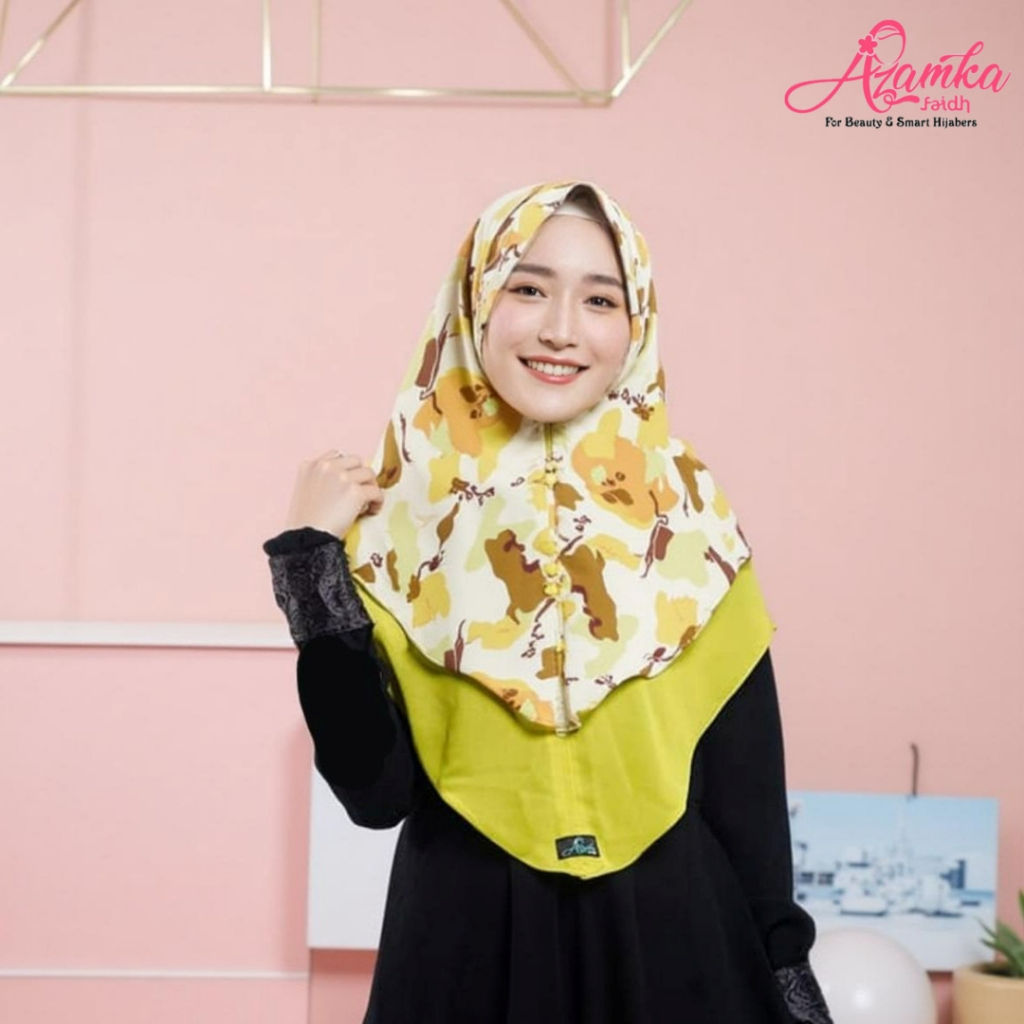 Baru Hijab Azamka Khimar Felicia Motif Green Lime Series 1 AZ 66 Ceruty Baby Doll Premium