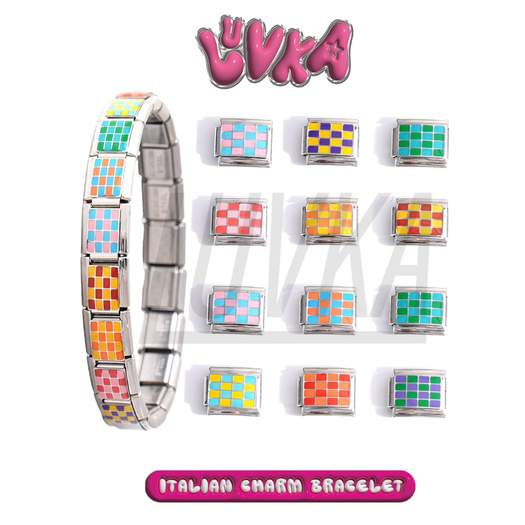 Luvka - Italian Charm Bracelet Chessboard Gold Platinum Series / Charm Premium Italian Bracelet By L