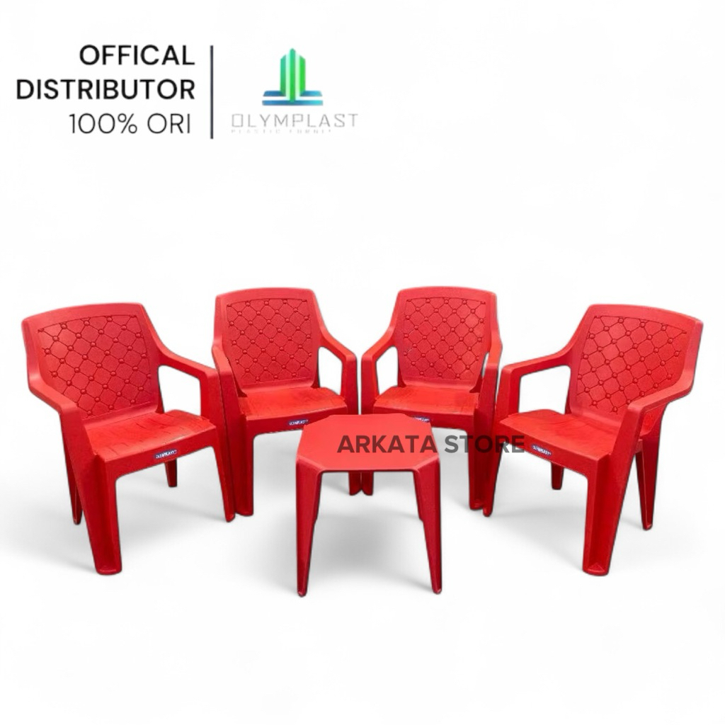 1 Set 4 Kursi OL 507 (S) + Meja OCT-08 Olymplast - Bangku Teras Santai Anyaman Plastik Olymplast / K