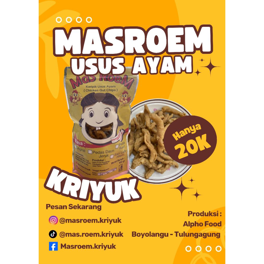 

Mas Roem Keripik Usus Ayam Kriyuk Chicken Gut Chips 150 gram