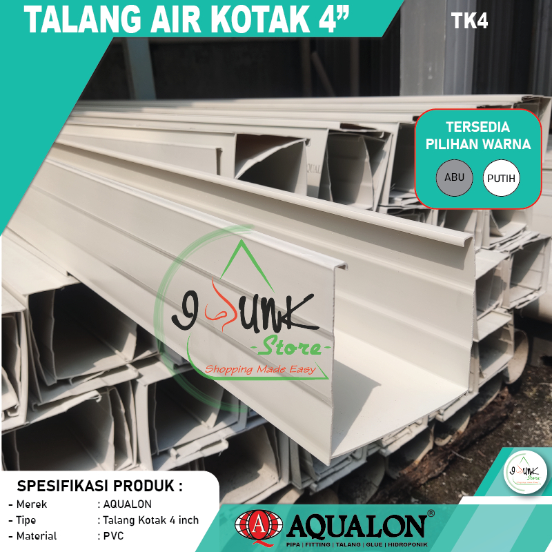 TALANG AIR PVC KOTAK 4 INCH AQUALON PANJANG 2 METER / TALANG GUTTER AIR PVC KOTAK 4 INCH PANJANG 2 M