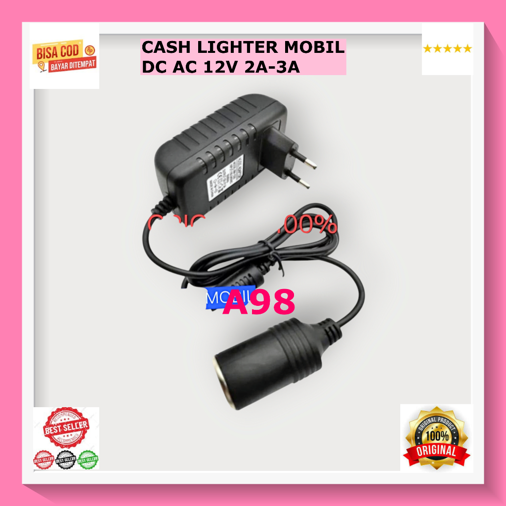 A98 CAS LIGHTER MOBIL DC AC 12V 2A 3A ORI 100% ADAPTOR SOKET SOCKET CAR POWER ADAPTER CAS CASAN TRAV