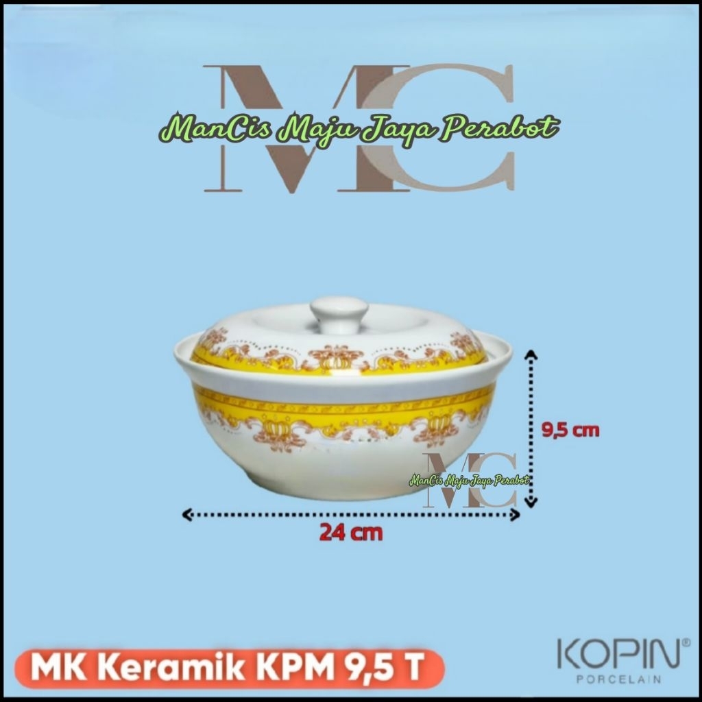 mangkok saji tutup keramik kopin porcelain motif mahkota mangkok sayur mangkuk