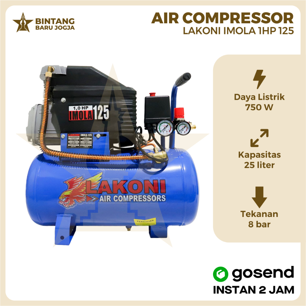 Kompresor Angin 25 Liter 1 HP LAKONI IMOLA 125 Pompa Angin Udara Listrik Compressor 25L 1HP