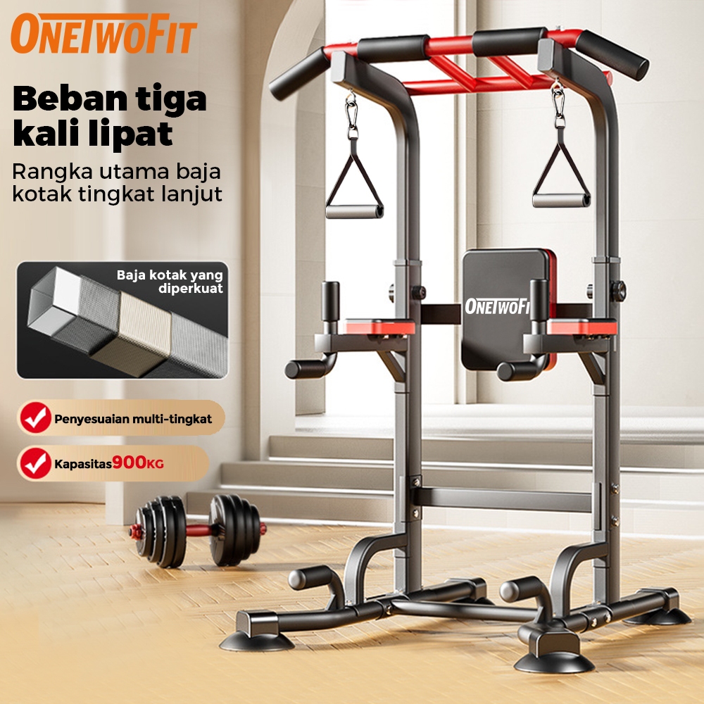 OneTwoFit Chip Up Power Tower Pull Up Bar Multi-Function Adjustable Chin Up Bar Power Tower Pull Up 