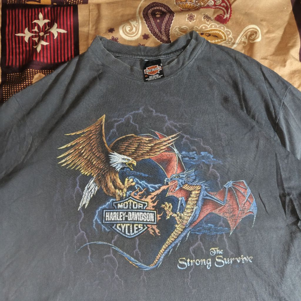 Kaos Vintage Harley Davidson Eagle vs Dragon