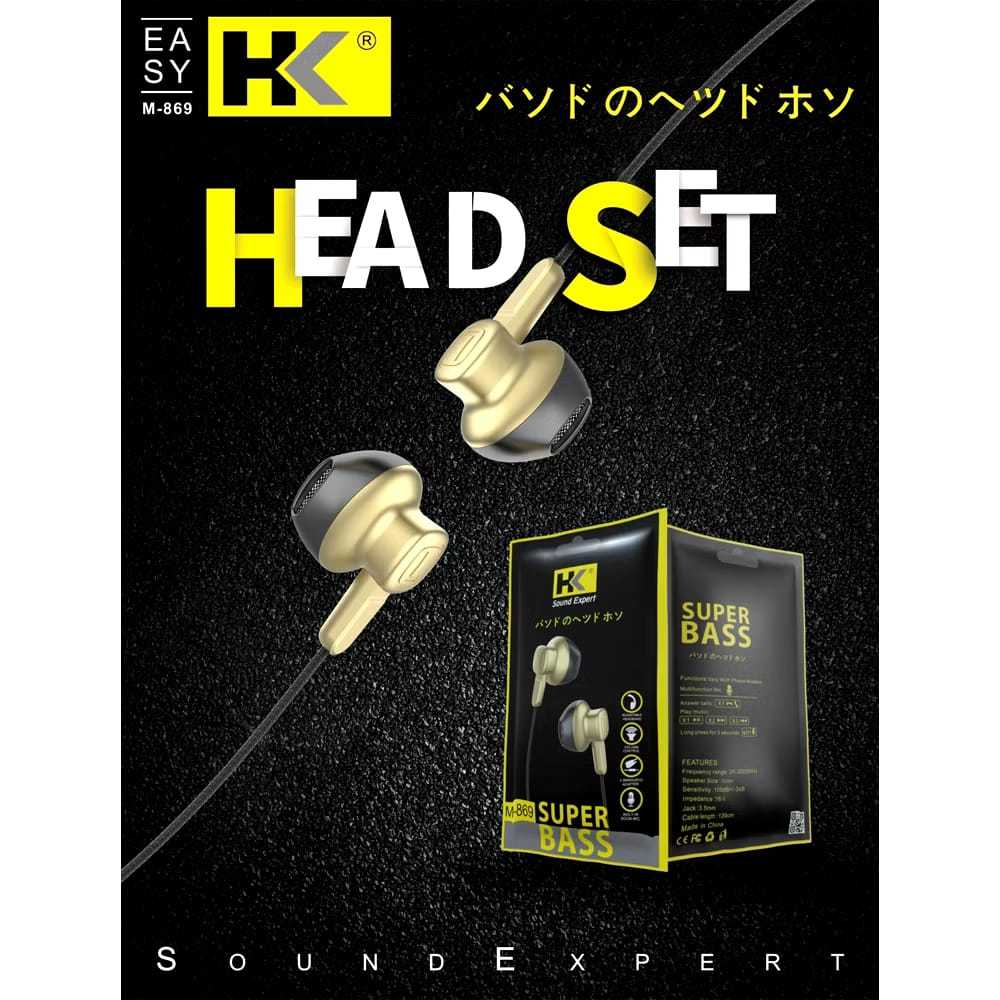 Headset HK 869 Wired Earphone Super Bass Mic || Headset HK 869 Wired Handsfree Extra Bass Mic || Hea