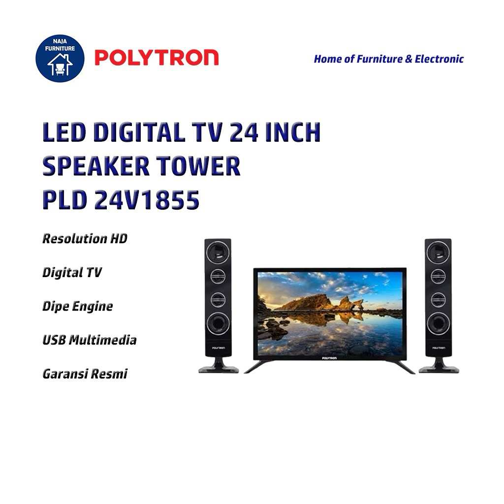 POLYTRON LED Cinemax Digital TV 24 Inch Speaker Tower PLD 24TV1855 | LED TV 24 Polytron Digital | TV