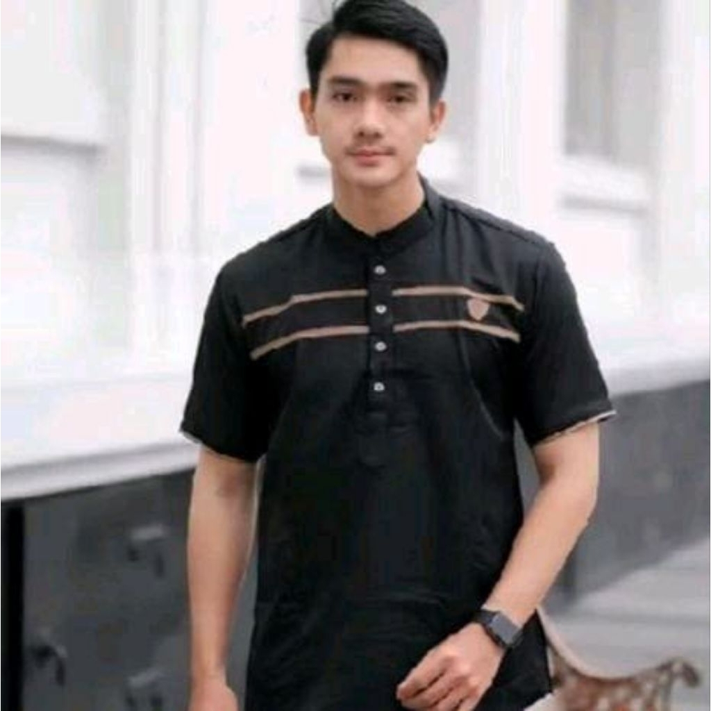 baju Koko kurta lengan pendek motif list dua terlaris