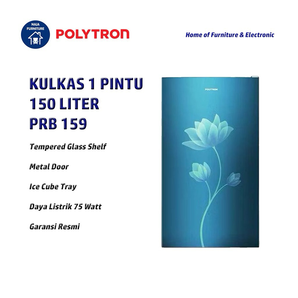 POLYTRON Kulkas 1 Pintu Metallic 150 Liter PRB-159 | Kulkas Polytron 1 Pintu