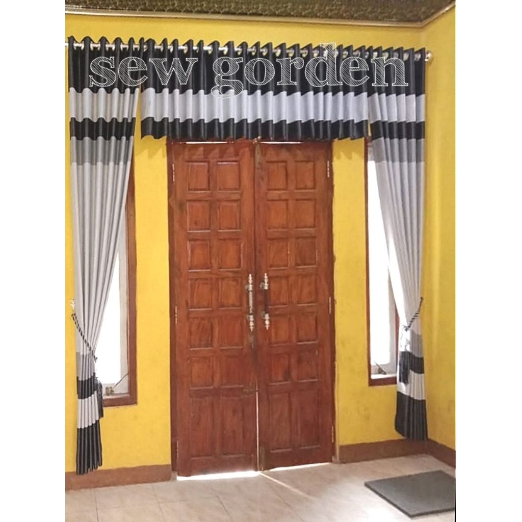 Gorden Satu Set Jendela dan Pintu Murah import Motif Pelangi Poni Atas Pintu Gorden 2PCS Poni Lurus