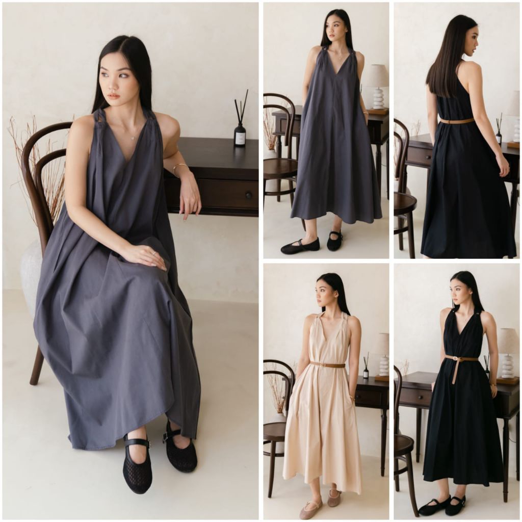 Danica Sleeveless Dress Midi Wanita Casual Big Size Jumbo Free Belt Venck Sexy Outfit Pantai