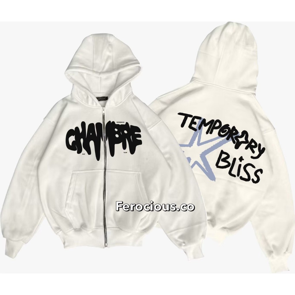 Sweater Hoodie Boxy Chambre Premium Unisex Jacket Boxy Zipper White CHMB x PRFC Temporery Stars Unis