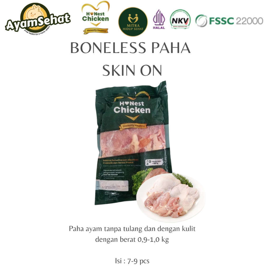 

Honest Chicken Ayam Probiotik & Herbal - Boneless Paha Skin on