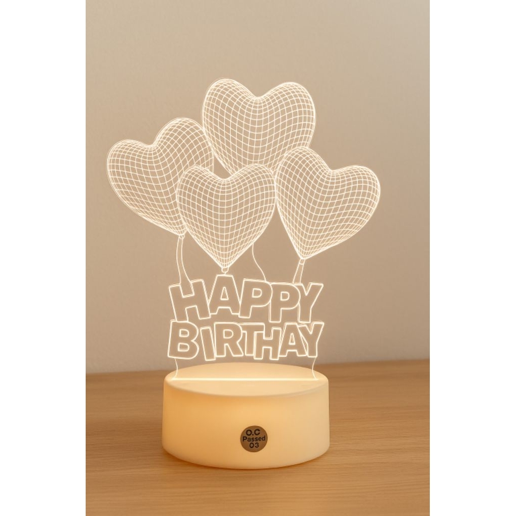 Lampu LED Akrilik 3D Happy Birthday – Kado Ulang Tahun Aesthetic
