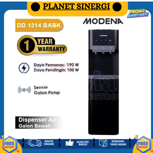 Dispenser Galon Bawah Modena 3 Kran DD1314BABK Low Watt Bottom Loading Garansi Resmi