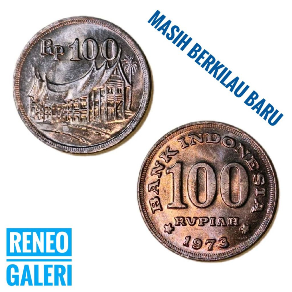 Berkilau Gress koin Rp 100 Rupiah Tebal tahun 1973 Rumah Gadang Uang Kuno logam Indonesia baru mulus