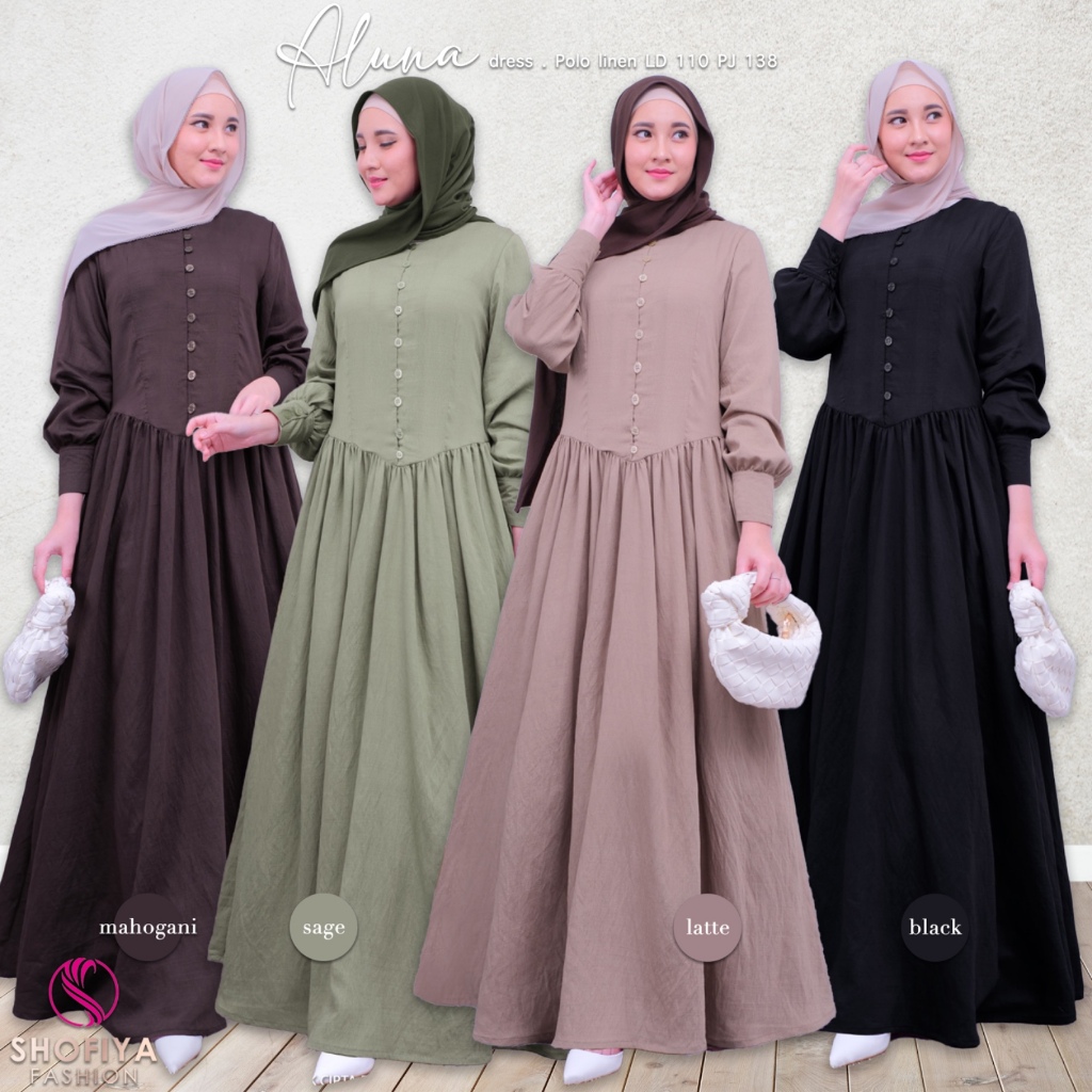 Aluna Dress Original Shofiya Polo Linen Gamis Wanita Aluna Shofiya