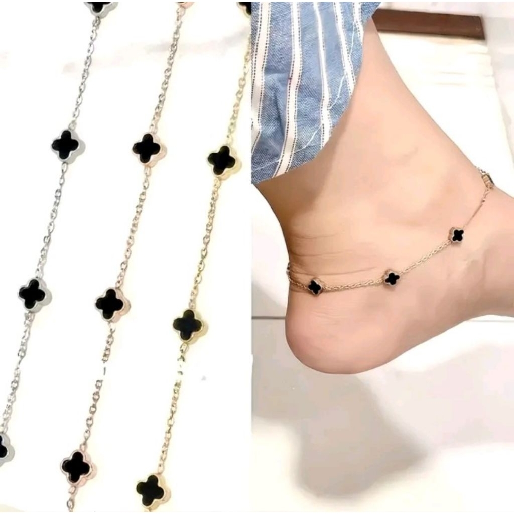 gelang bunga hitam wanita minimalis bahan titanium asli ori import gelang wanita bunga viral