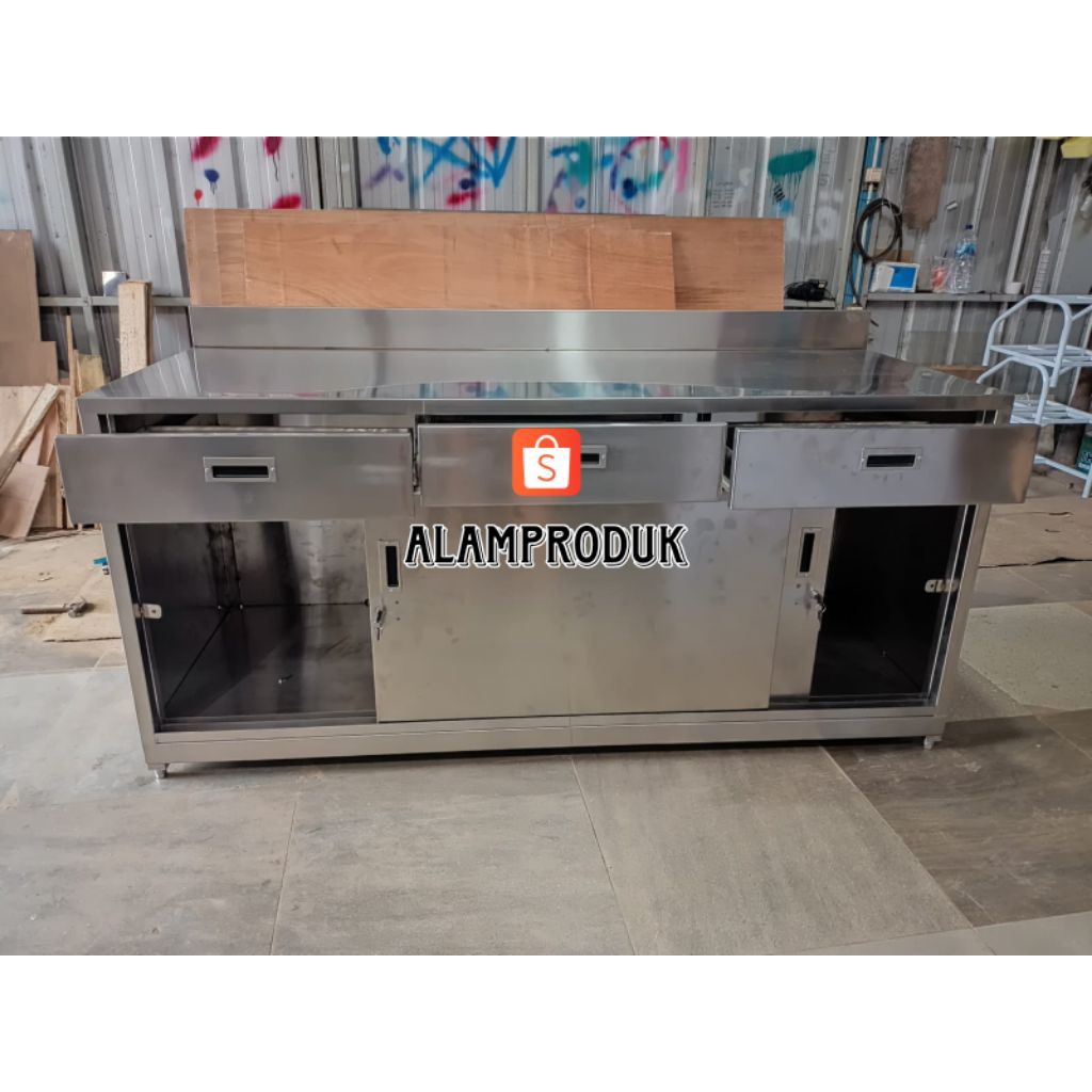 Meja cabinet stainless / meja stainless cabinet / meja dapur restoran