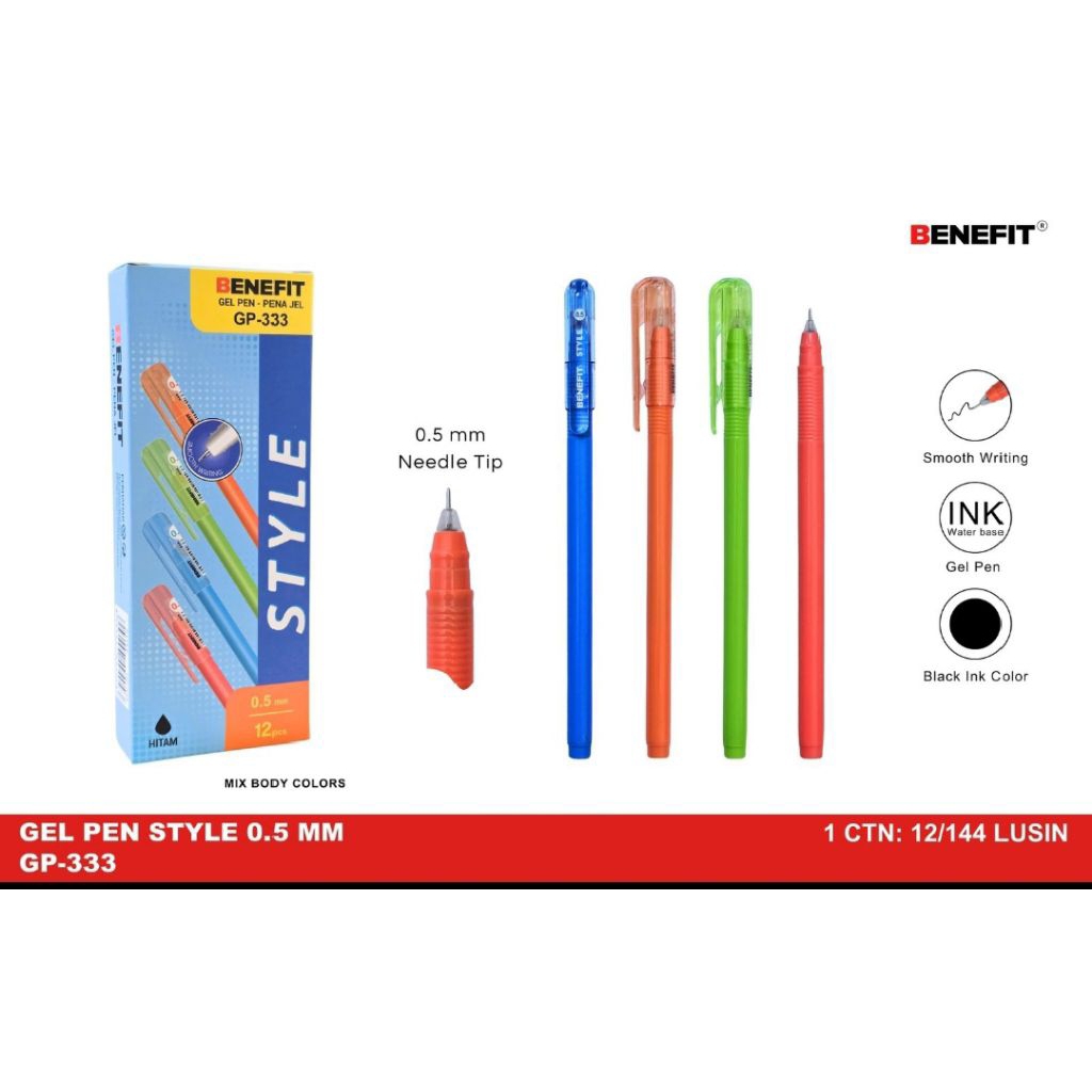 

Pulpen Gel Benefit Gp-333 Style 0.5 mm ( 1pak/12pcs )