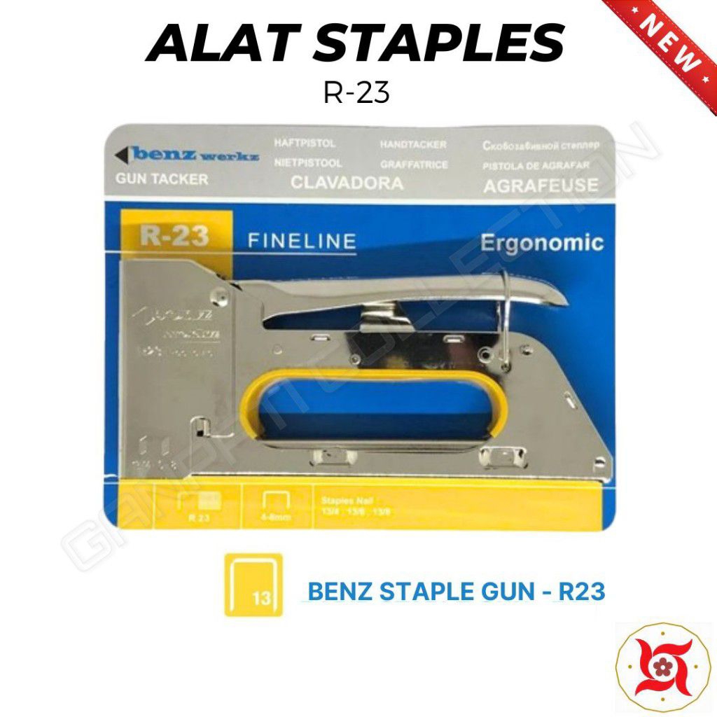 Staples Stapler Gun Alat Staples Tembak Hekter Manual - BENZ WERKZ Rapide R-23 Fineline Ergonomic (u