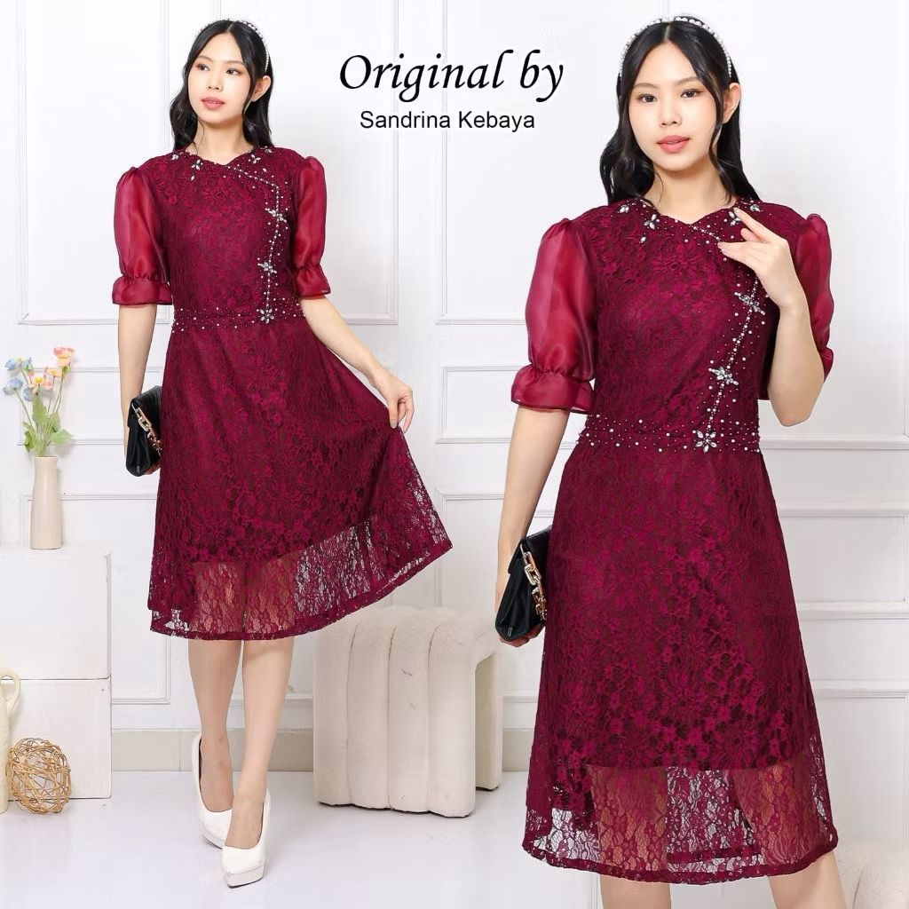 Dress Natal Samira, Dress Dengan Model Elegan, Cocok untuk Ke Acara Pesta, Dress Kondangan, Dress Ac