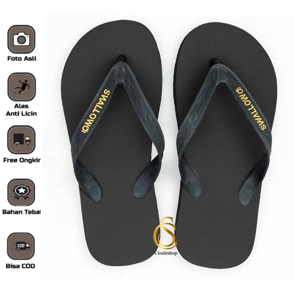 Sandal Jepit Pria Polos SWALLOW Black PEARL M01 Sendal Cowok Santai Karet M 01