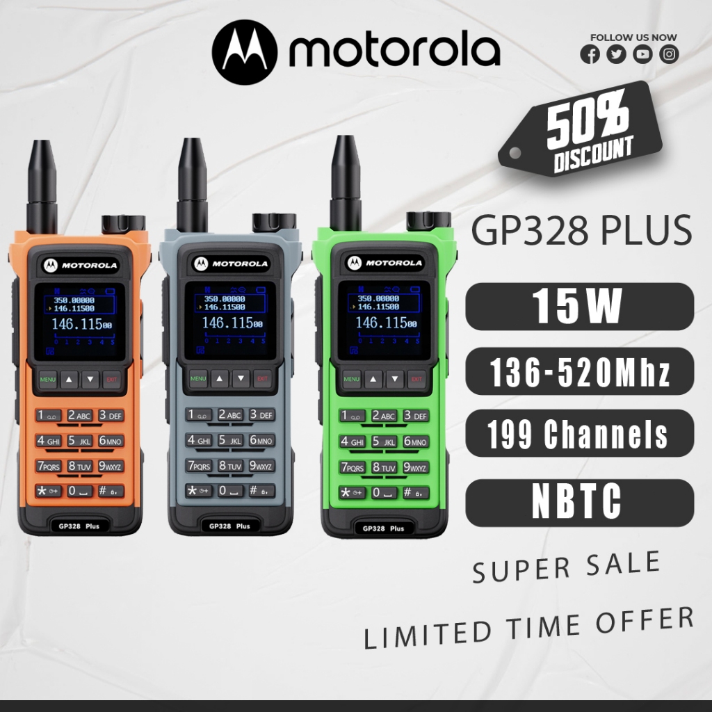 HT Motorola GP328 Plus 10W Dual Band Walkie Talkie JARAK 10KM TAHAN AIR TRANCEIVER DUALBAND RADIO