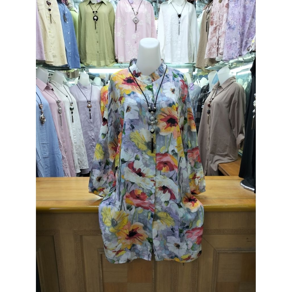 TUNIK KATUN RAYON MOTIF BUNGA BUNGA T 733