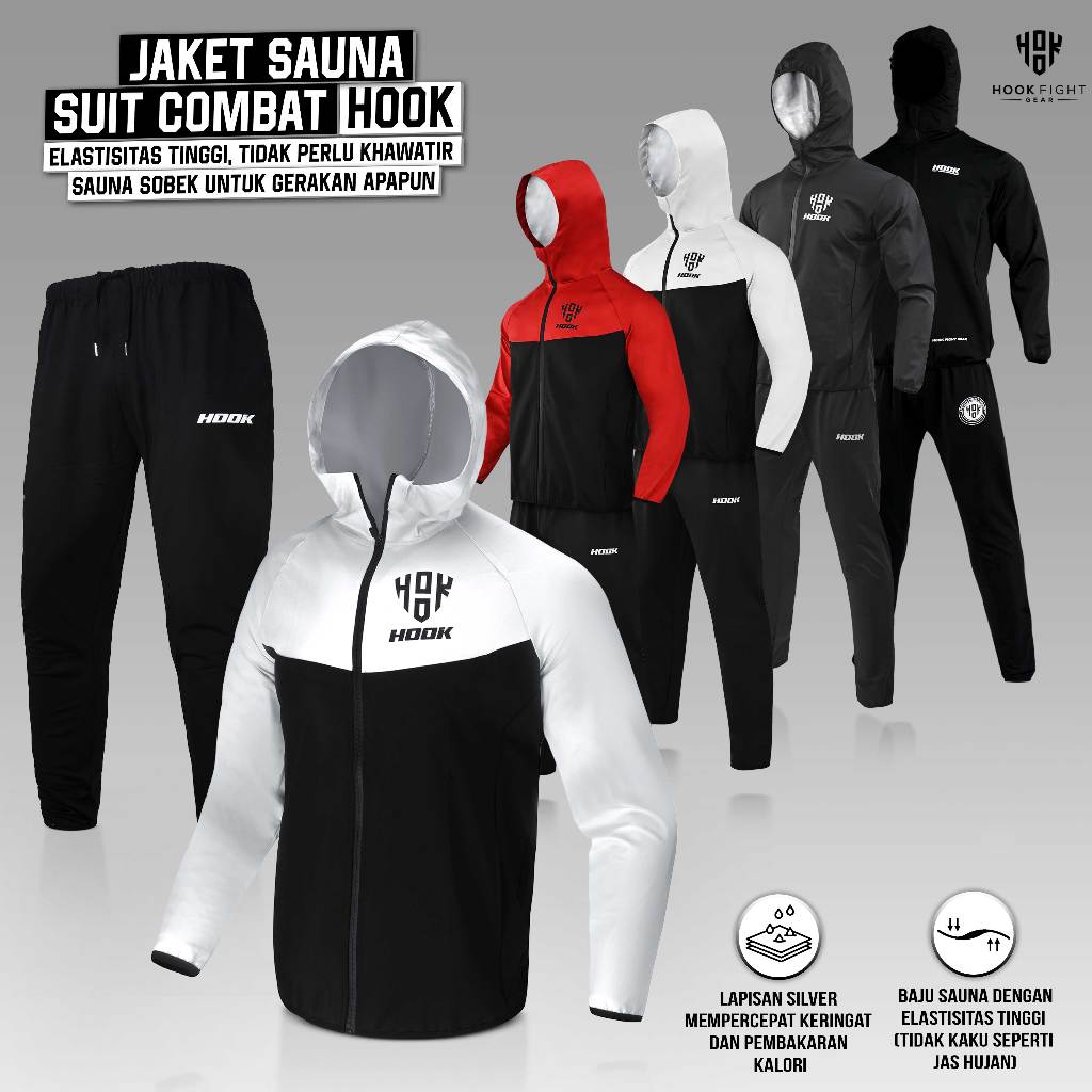 Jaket Sauna Suit Olahraga Baju Jas Pembakar Lemak Elastis Hook