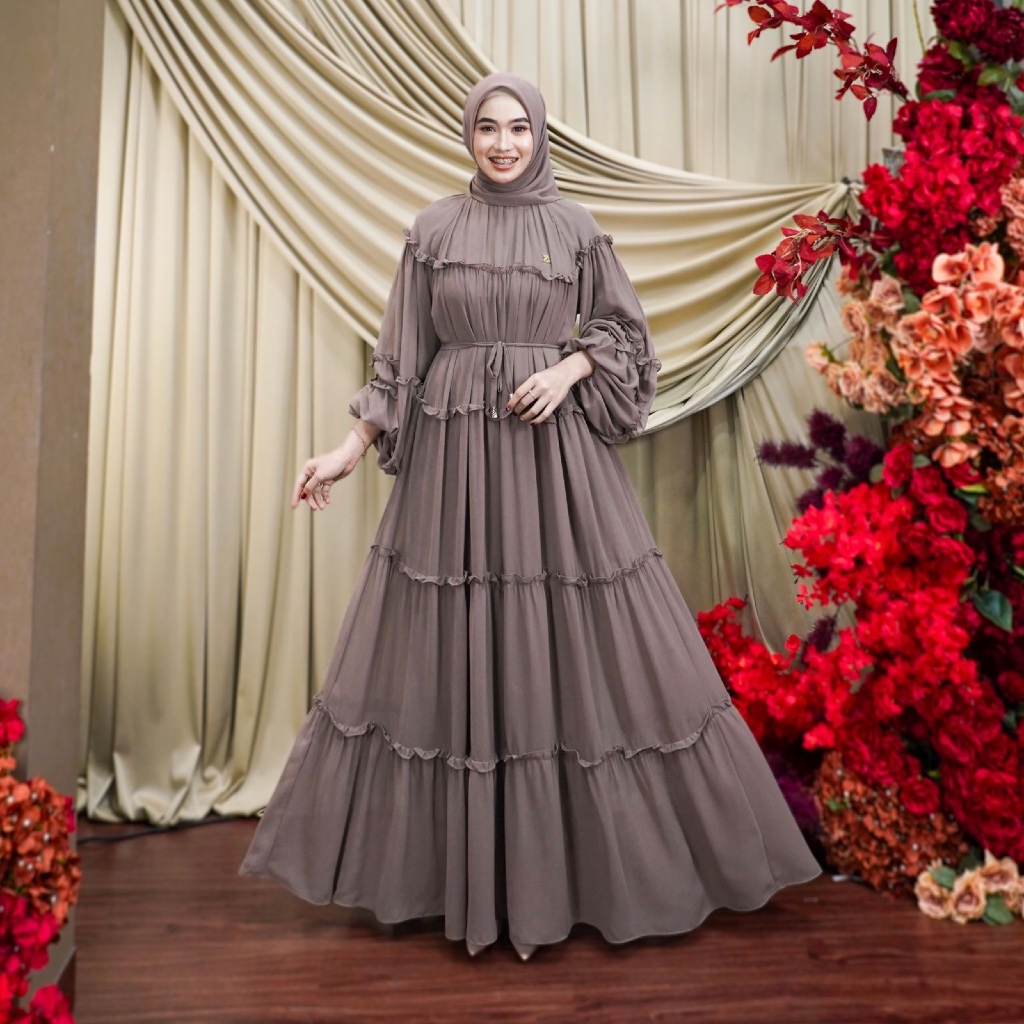 Dumma.id - Pakaian Wanita Ajeng Dress Ceruty Babydoll Armany Berfuring Premium Gamis Cantik