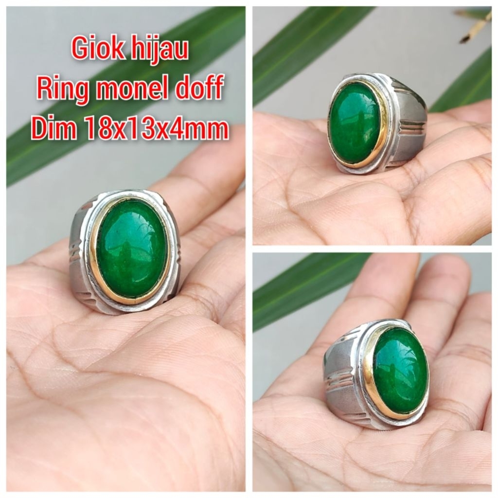 CINCIN PRIA BATU HIJAU GIOK TANGGUNG RING MONEL DOFF PUTIH
