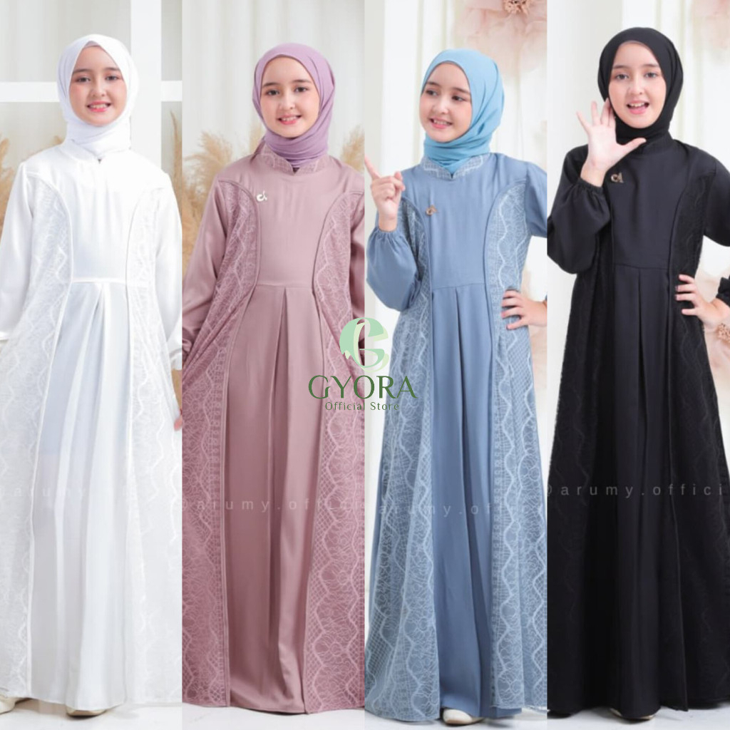 Gamis Anak Remaja Terbaru 2025 6-15 Tahun Crinkle Airflow Mix Brukat Malika Naumi Kids
