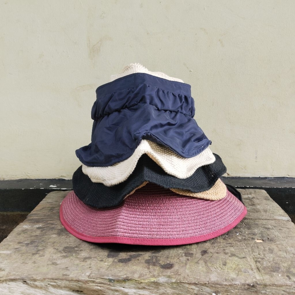Topi Hijab Atas Bolong / Topi Pantai / Topi Fashion Wanita / Topi Sun Visor, Size S-M, Import Murce